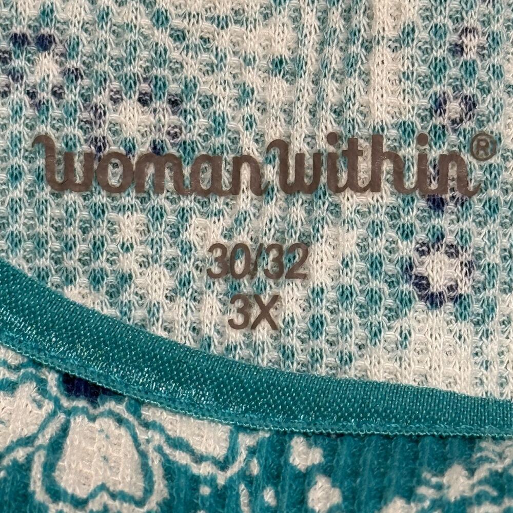 Woman Within Tops‎ Womens 3X-30-32 Green White Red Floral Waffle Knit Lot of 2 - Picture 5 of 10